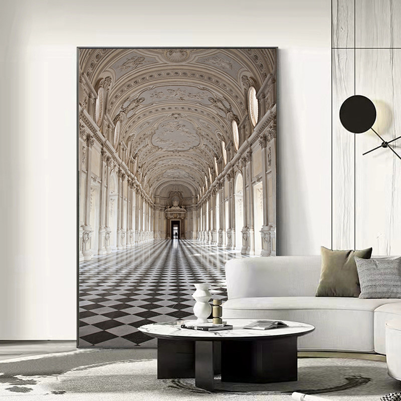 北欧现代简欧建筑教堂黑白灰落地玄关装饰画客厅餐厅卧室复古挂画