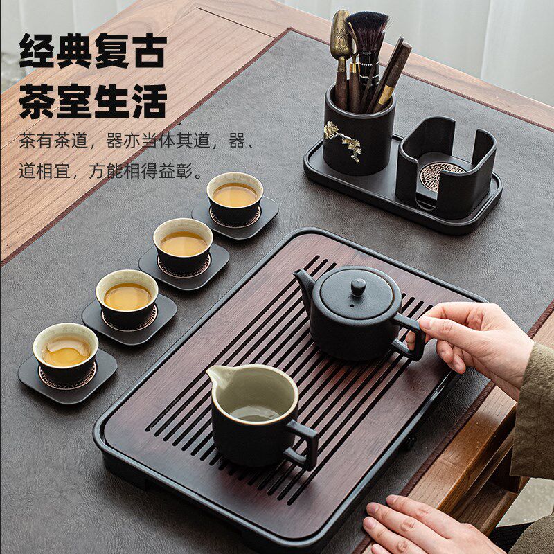 茶道六君子套装高档家用茶杯垫一体泡茶工具茶托茶夹茶针茶具配件