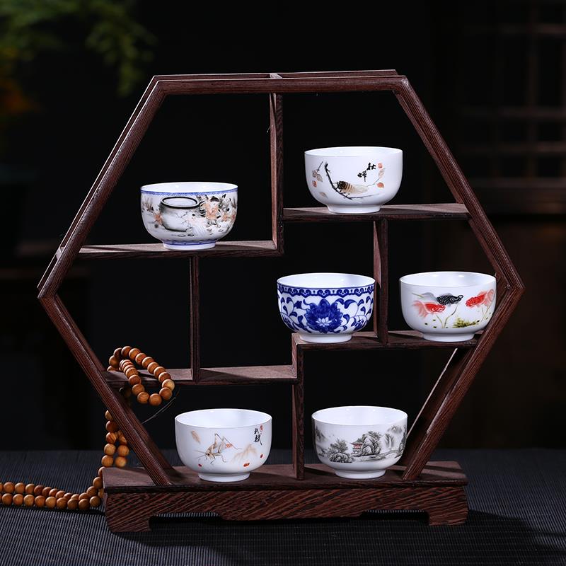 景德镇功夫茶具青花瓷茶杯陶瓷薄胎品茗杯复古主人单杯泡茶小杯子