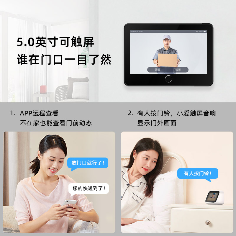 创米小白智能电子猫眼家用门口监控摄像头带显示屏无线可视门铃
