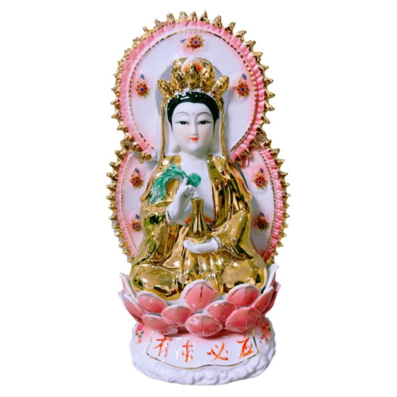家用金观音陶瓷佛像财神爷土地公供奉中式背光观世音菩萨摆件