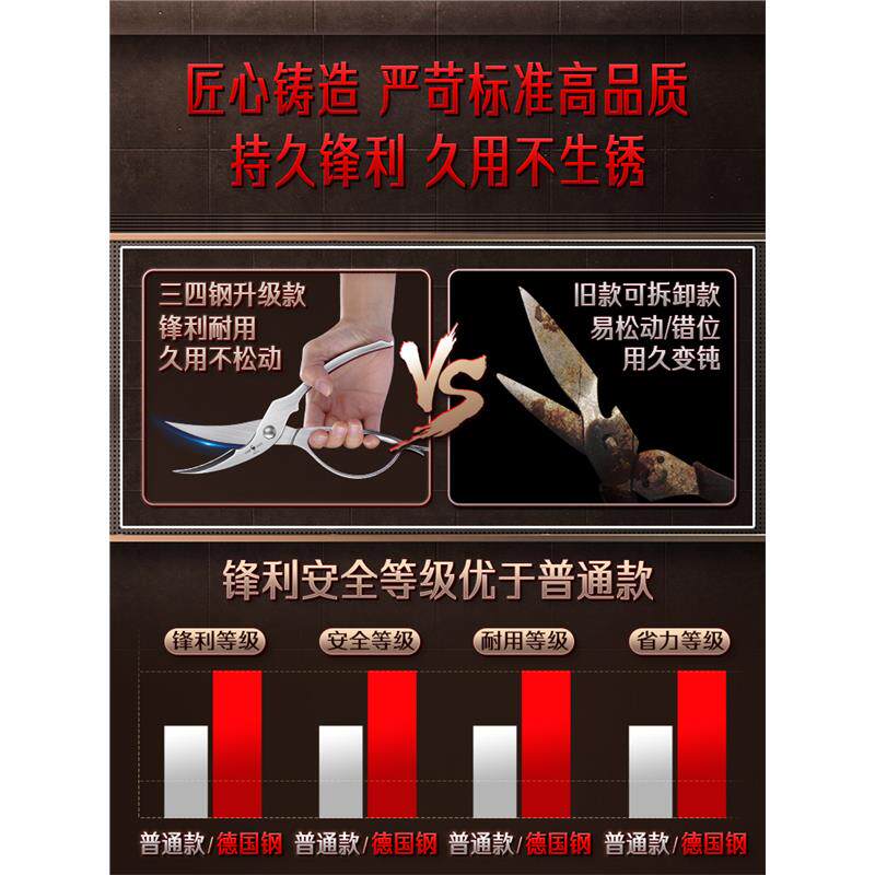 三四钢厨房剪刀家用不锈钢多功能剪烤肉骨专用杀鱼剪子强力鸡骨剪
