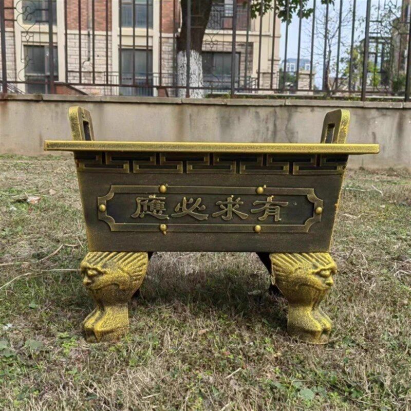 寺庙烧香炉家用室内烛台室外寺院烧钱纸炉不锈钢铸铁插香炉四方鼎