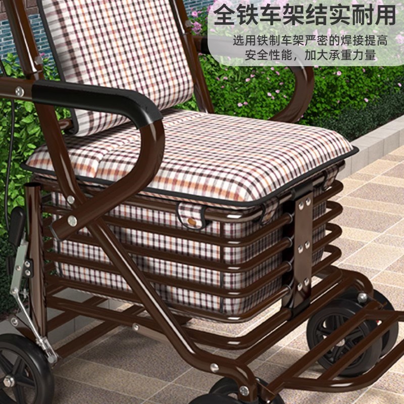 老人手推车折叠代步买菜小推车助力可坐老年人坐的能推走的软椅子