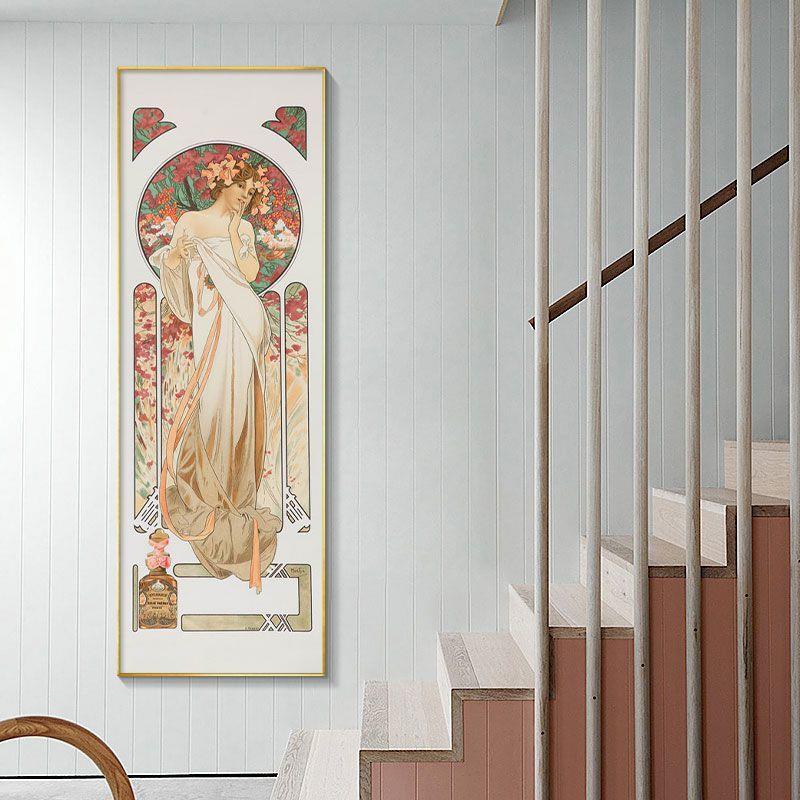 穆夏装饰画欧式复古小众挂画美女人物壁画竖版装饰画古典玄关挂画