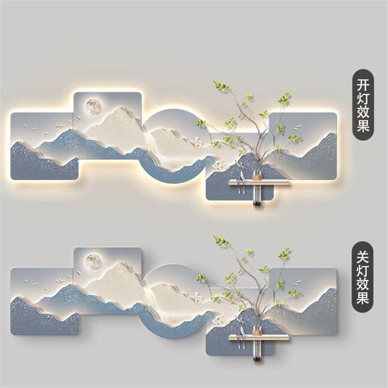 背靠金山轻奢客厅装饰画水培绿植沙发背景墙面挂画高级感山水壁灯