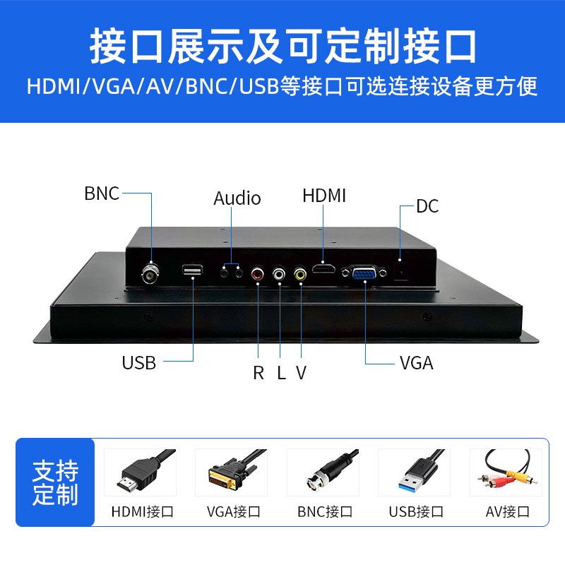 工业显示器嵌入式电阻触摸显示屏高清HDMI8/10.4/12.1/15.6寸