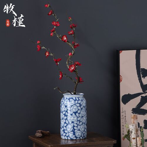 景德镇青花瓷花瓶陶瓷花盆家用中式客厅高档插花干花摆件复古花器