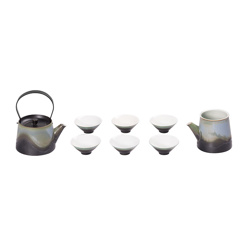 景德镇窑变功夫茶具套装家用办公室会客陶瓷提梁泡茶壶茶杯茶海