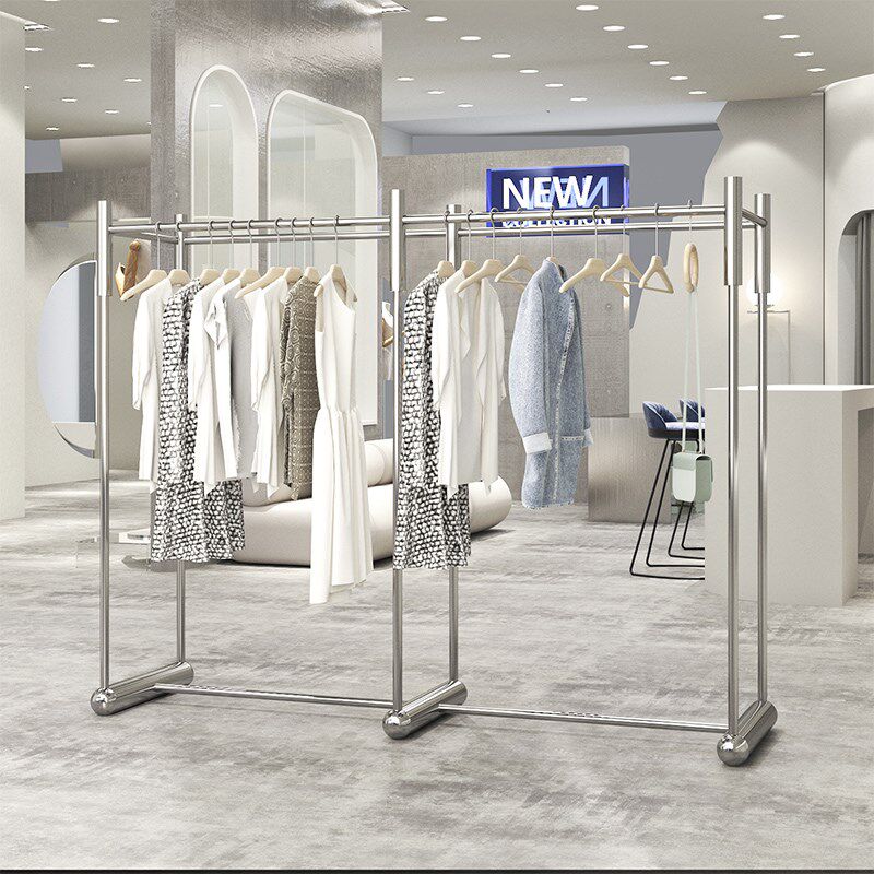 服装店展示架黑色落地陈列中岛架挂衣杆男女装店简约不锈钢货架