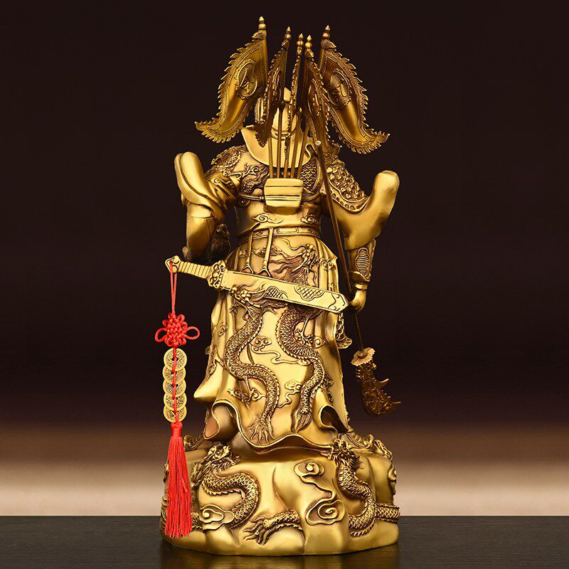 纯铜武财神背插五旗九龙关公摆件家居书房办公室桌面摆件工艺品