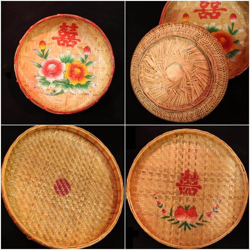 婚庆用品大全潮汕纯手工竹胡出花园嫁娶结婚竹箶竹编簸箕家用圆形