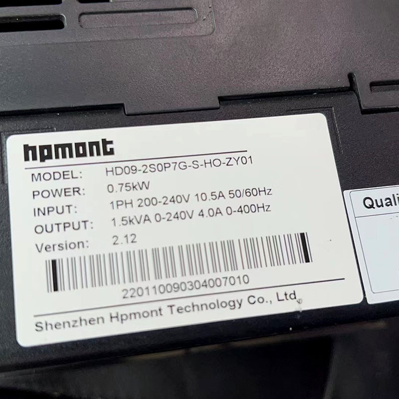 全新HD09-2S0P7G变频器HD30系列220V0.75KW变频器HPmont海浦蒙特