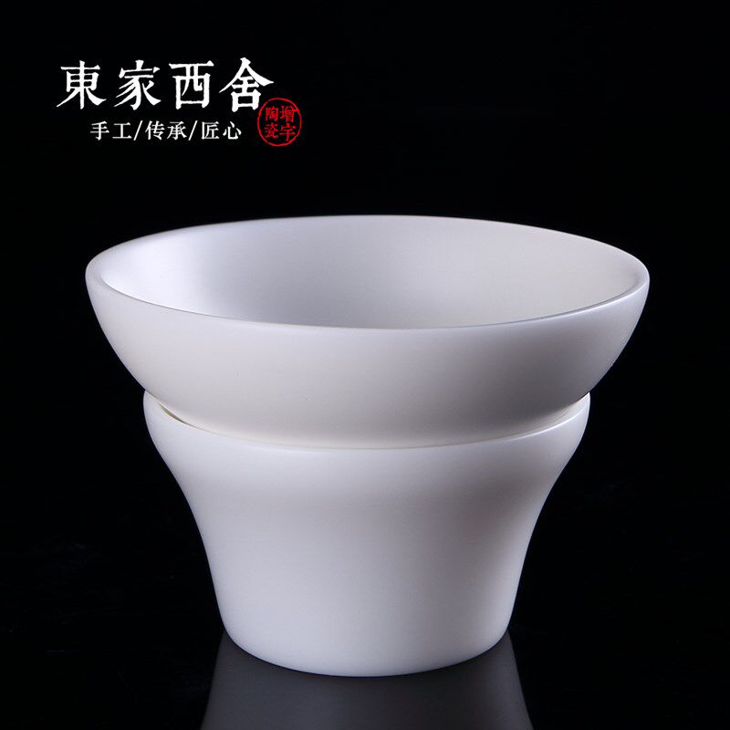 东家 德化白瓷纯手工茶滤纱布茶漏一体过滤功夫茶具陶瓷茶杯玉瓷