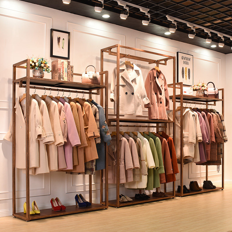 服装店展示架落地式女装店货架陈列架衣服架子双层挂衣架专用柜子