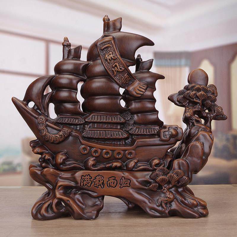 实木雕刻一帆风顺帆船摆件轻奢高档客厅办公室玄关装饰品开业礼品