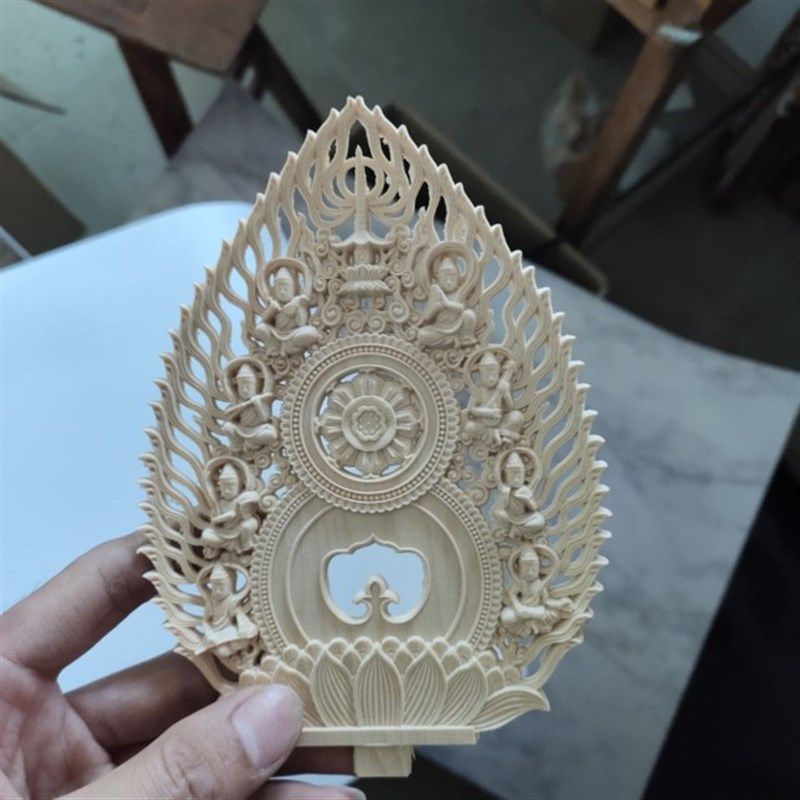 乐清黄杨木雕桧木六角须弥台莲花底座摆件佛像菩萨摆件家用佛台