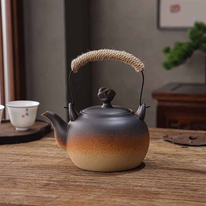 窑变围炉煮茶陶壶白泥手工壶黑晶炉明火烧水壶侧把陶瓷泡茶冲茶器
