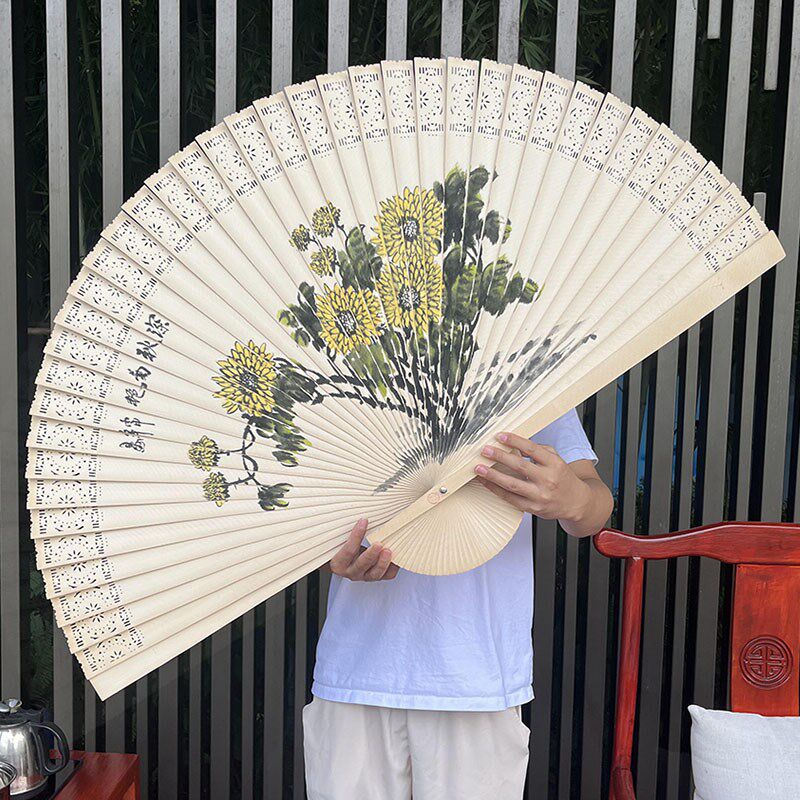 超大挂扇折扇工艺扇书房客厅壁挂墙装饰扇复古中国风道具木扇红梅