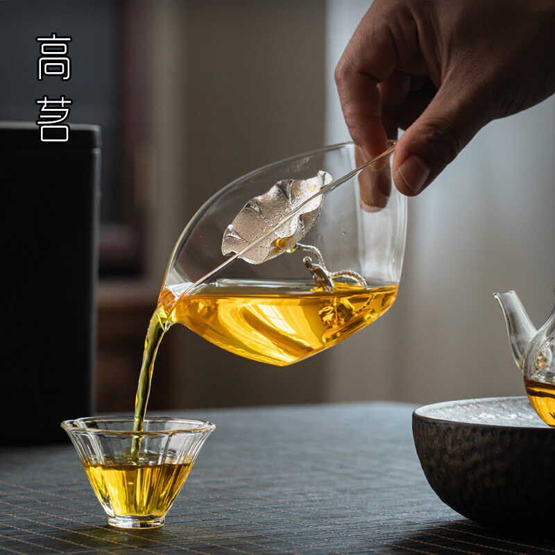 高颜值手工泡茶杯纯银过滤分茶器茶海耐热玻璃公道杯家用磁吸公杯
