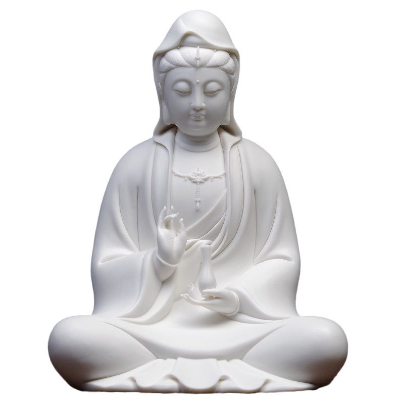 德化陶瓷南海观音佛像微笑观世音菩萨新中式家居玄关摆件非木雕铜