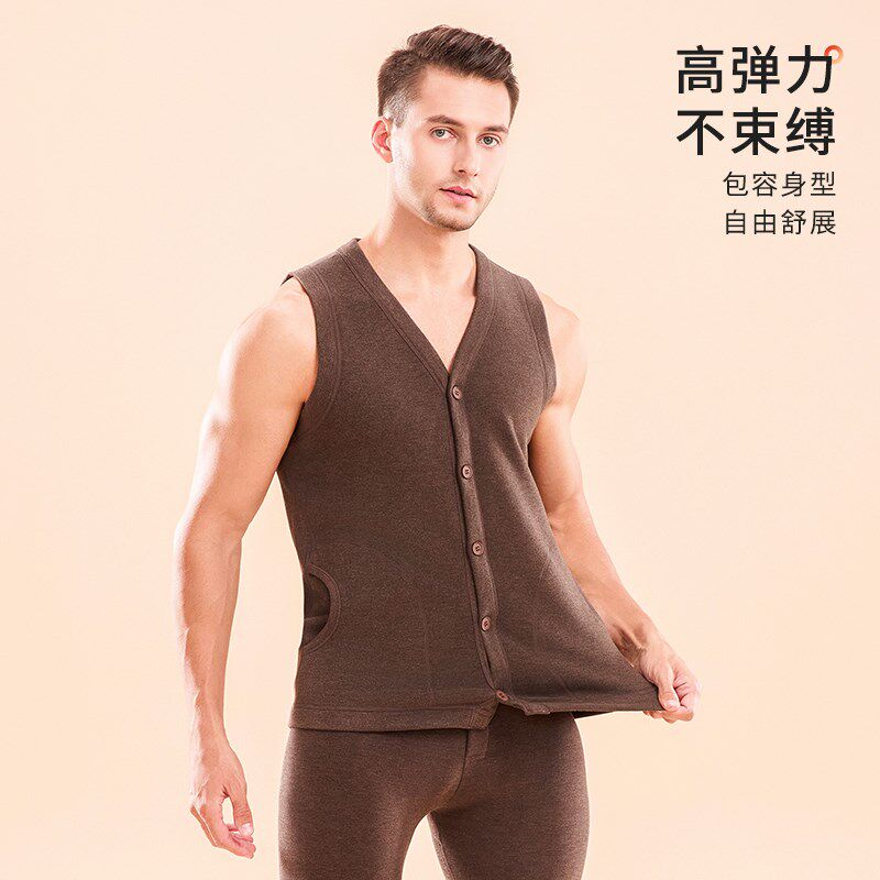 蚕丝保暖背心男士加绒加厚秋冬季无袖高弹德绒发热打底女马甲内衣