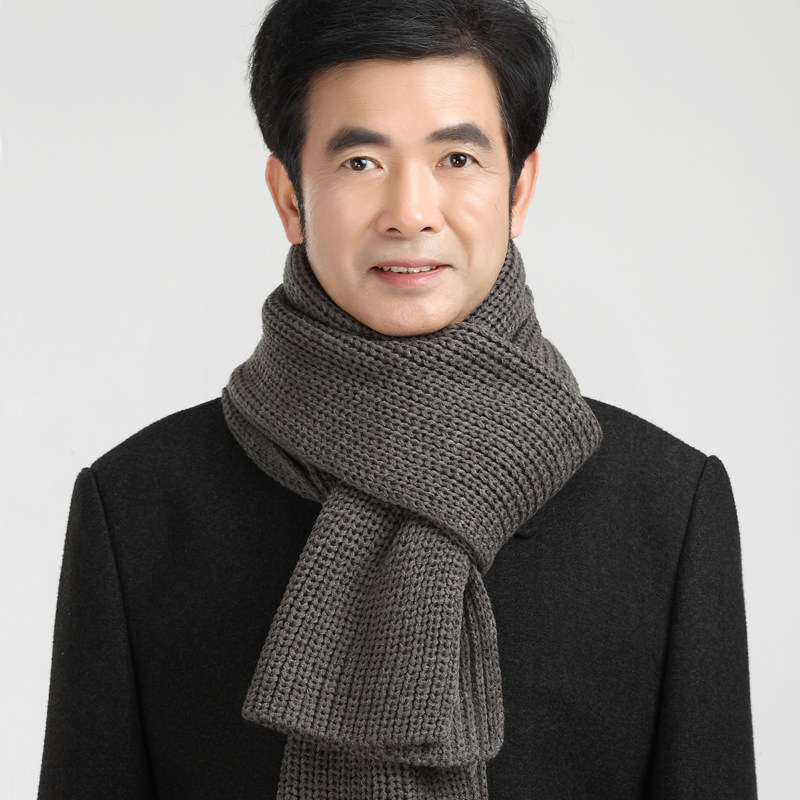 加厚老年人毛线围巾冬季中老年男士围脖老人围巾 男冬天爷爷围巾