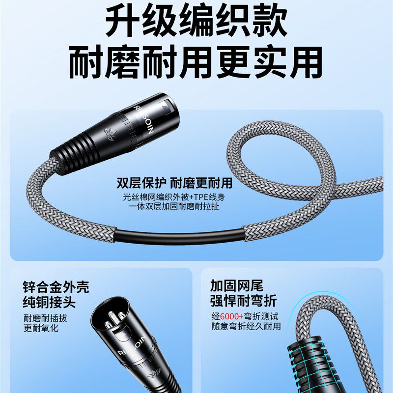 雷克森卡农公转母话筒线麦克风声卡功放卡侬磁环降噪xlr延长音频