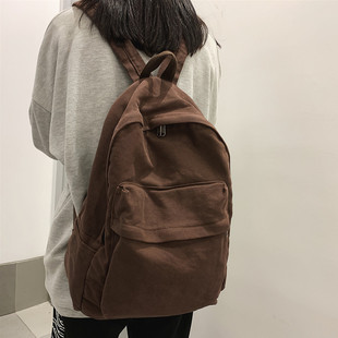 ins风书包女韩版高中学生日系复古帆布双肩包大学生古著感揹包女