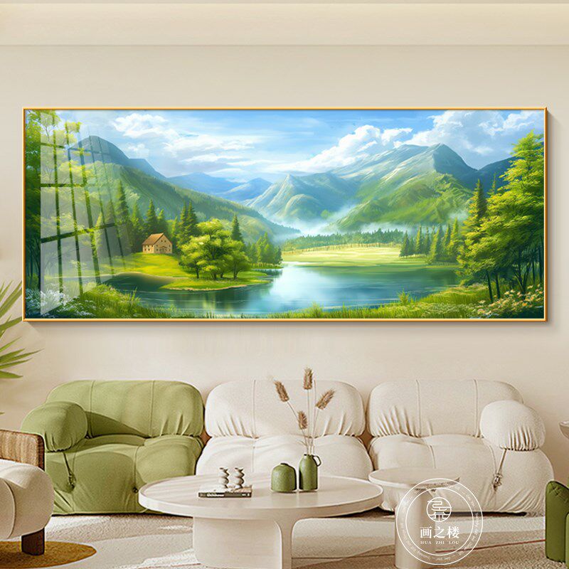 聚宝盆壁画客厅挂画2025新款现代简约办公室一整幅聚财山水风景画