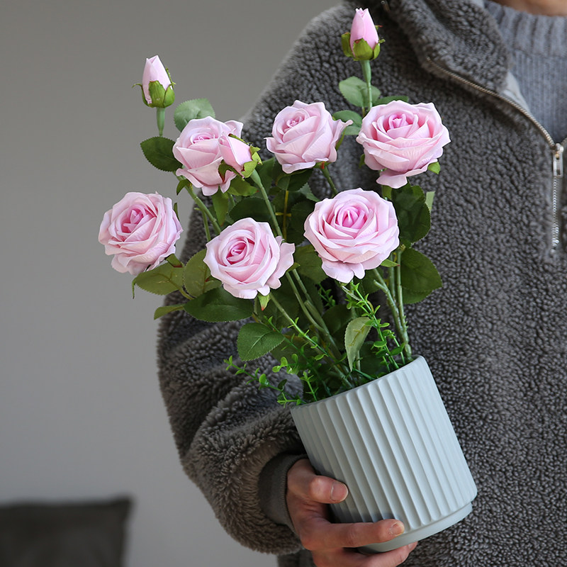 现代玫瑰花仿真花摆件客厅假花干枝装饰家居餐桌绢花花艺摆设盆栽