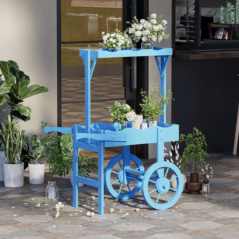 室内花架装饰摆件实木庭院花园创意花架推车商品展示架多层置物架