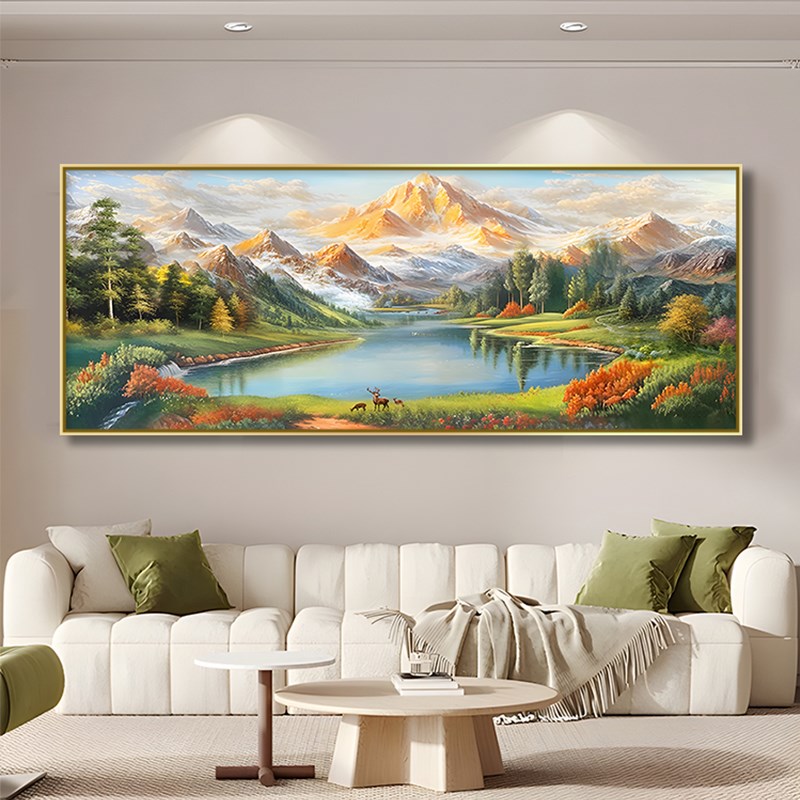 东西墙聚财山水聚宝盆壁画沙发背景墙装饰画背靠金山风景高档挂画