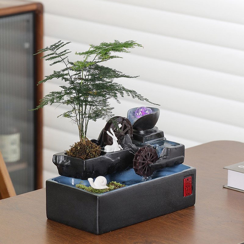 双水车风水轮流水摆件循环水晶球喷泉招财客厅电视柜装饰桌面水景