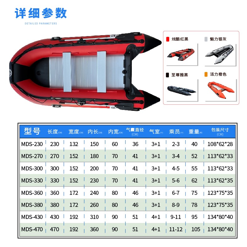 冲锋舟铝合金底快艇加厚橡皮艇4/5/6/8人橡皮艇硬底钓鱼船皮划艇