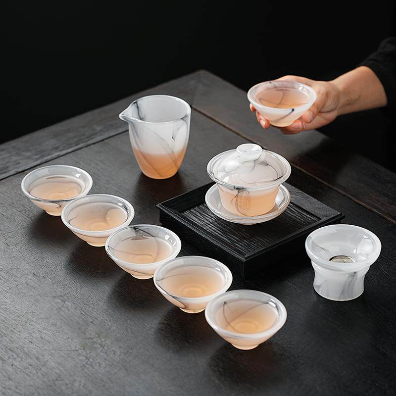 高端琉璃功夫茶具套装2025新款轻奢高档斗笠杯茶杯盖碗白玉泡茶器图片