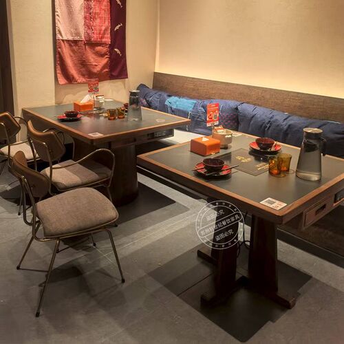 宴来湘山野风无烟火锅桌中餐桌电磁炉一体商用烤肉桌椅卡座定制