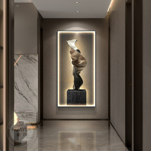 轻奢玄关装饰画带led灯几何抽象走廊尽头挂画高级感立体墙面装饰