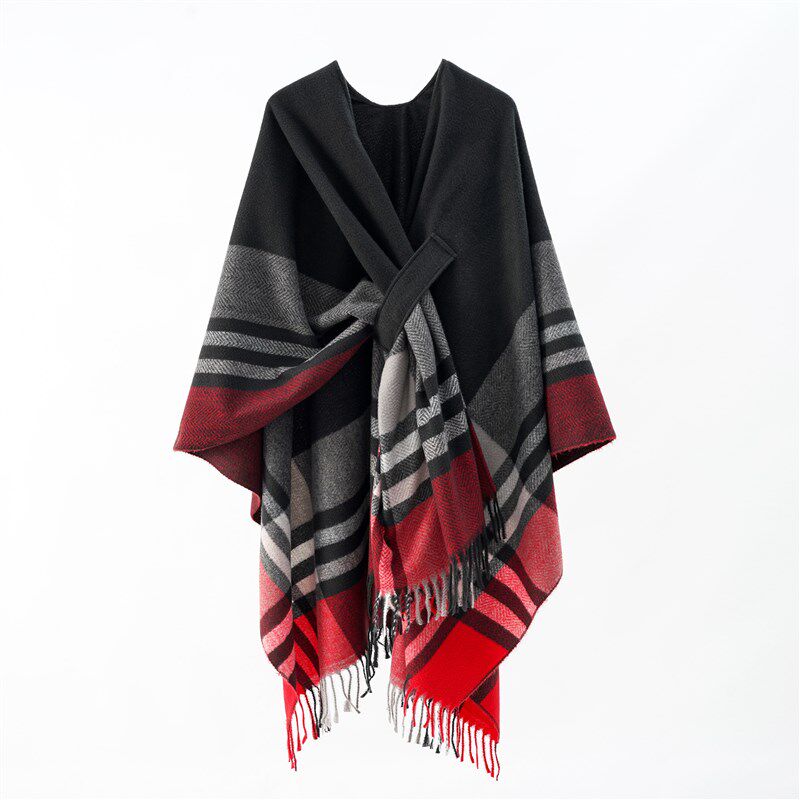 Cape scarf shawl 时尚披肩外搭斗篷毛毯保暖流苏带扣开叉披肩男