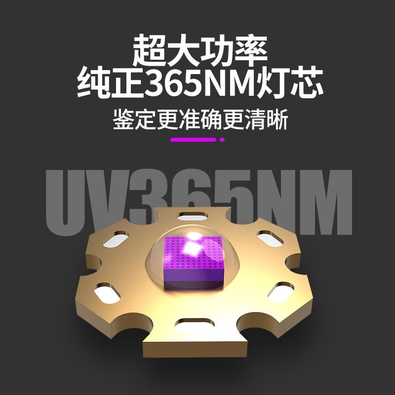 照猫藓灯UV黑镜紫光灯验钞灯可充电荧光剂检测笔365nm紫光手电筒