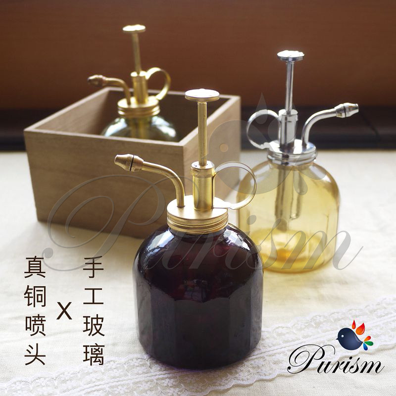 包邮15cm高复古怀旧纯铜玻璃多肉植物鮮花园艺花盆喷雾瓶喷水壶