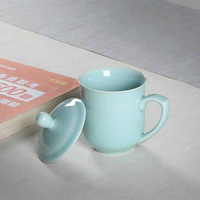 青瓷陈相源手工办公杯陶瓷带盖大号水杯个人将军杯茶杯会议礼品杯