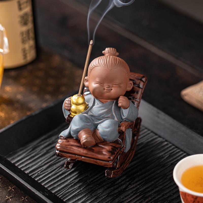 创意陶瓷摇摇椅小道士线香炉个性香插香座家用茶室茶台香薰炉摆件