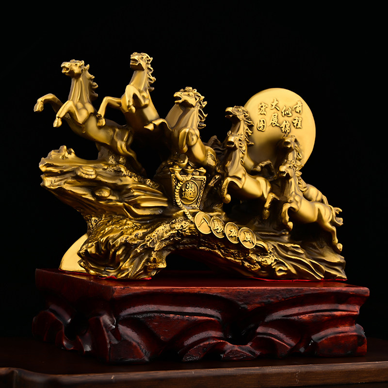 青铜马饰品纯铜八孔男风展宏观画面客厅办公室桌面装饰马到成功生
