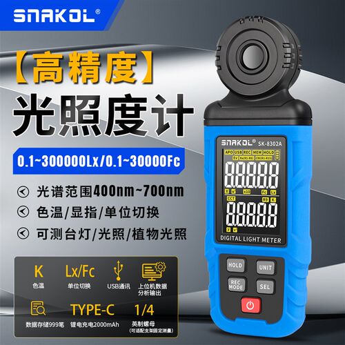 斯耐科SK-8302A光谱照度计高精度数字检测仪色温显指植物光照台灯
