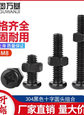 黑色304不锈钢十字圆头组合螺钉大全螺丝螺母套装加长螺栓M2M3-M8