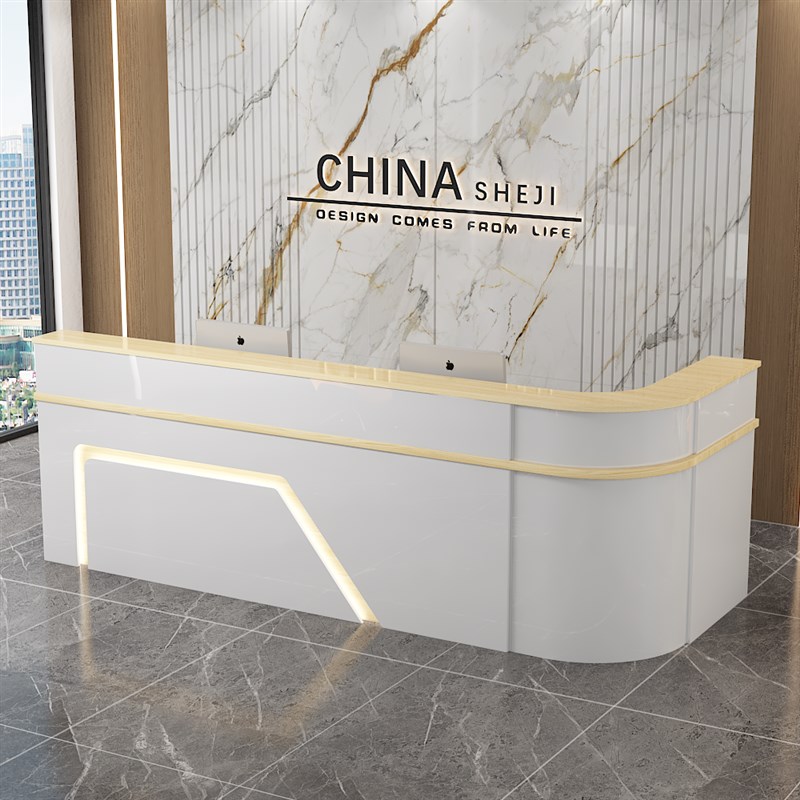 公司前台接待台烤漆吧台商场奶茶店展示台现代极简圆弧门店收银柜