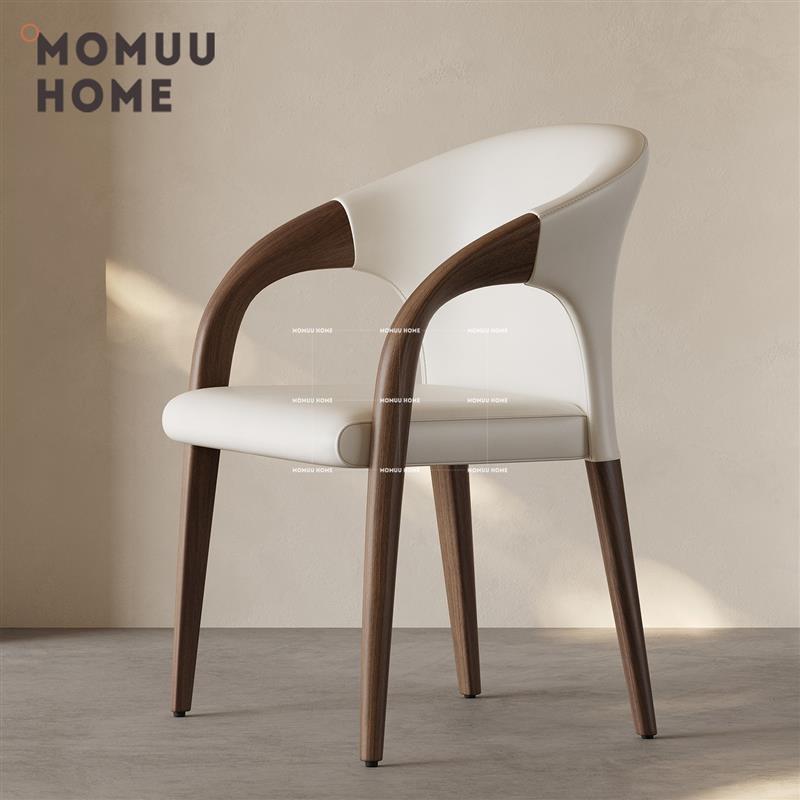 MOMUU HOME胡桃木色椅子现代简约咖啡厅靠背椅家用椅子实木餐桌椅