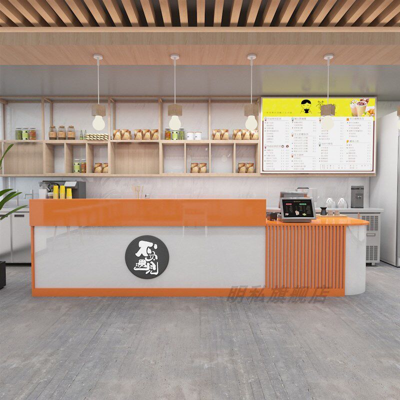 轻奢弧形奶茶吧台定制收银柜台店铺小型蛋糕店服装柜台转角公司前