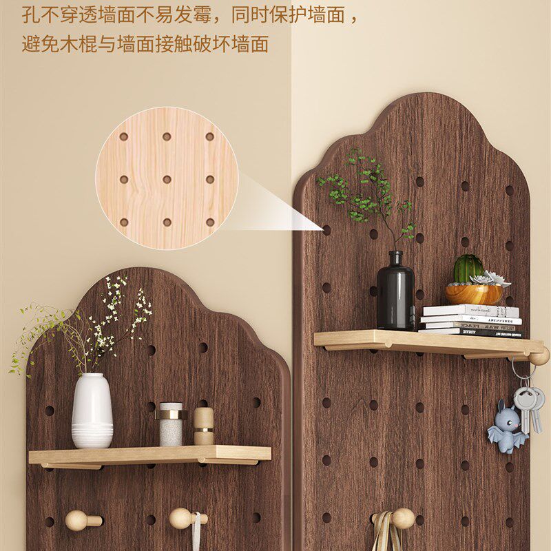 洞洞板转角置物架墙角装饰床头落地摆件实木中古收纳架三角置物架